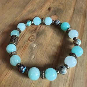 Dyed Blue Jade + Imperial Jasper Crystal Bracelet